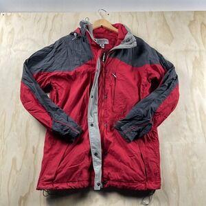 Vintage Columbia Jacket Womens XL Red Gray Interchange Hooded Ski Parka 90s